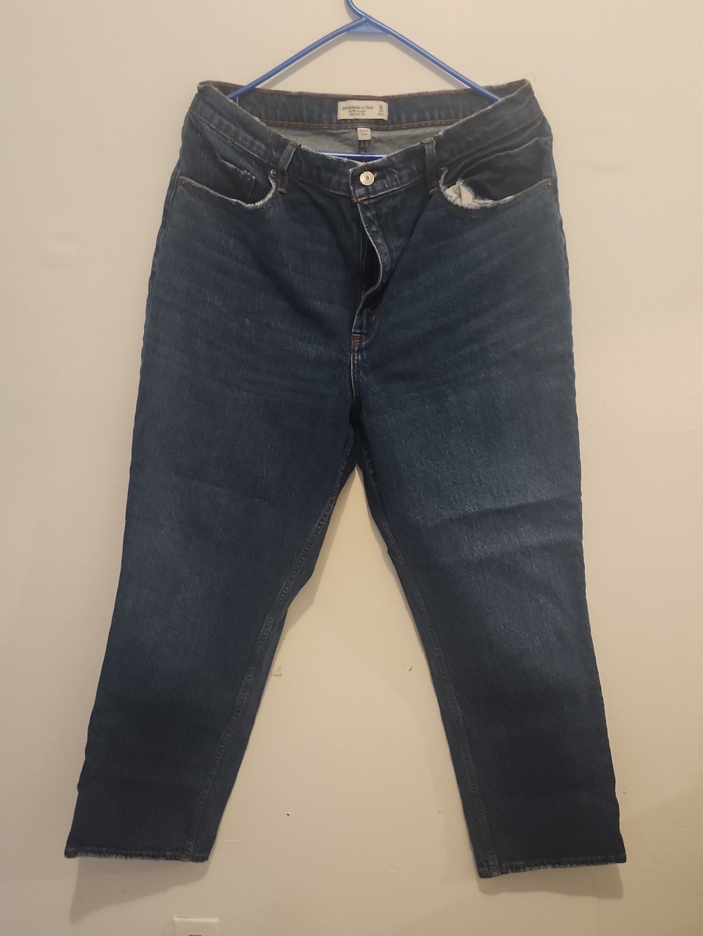 Abercrombie & Fitch Dark Blue Denim High-Rise Straight Jeans